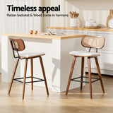 4x Artiss Bar Stools Kitchen Counter Rattan Chairs PU Leather Padding - Rear View
