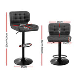Artiss 2x Bar Stools Gas Lift Leather Padded Grey - Front View