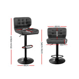 Artiss 2x Bar Stools Gas Lift Leather Padded Grey - Front View