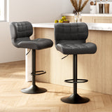 Artiss 2x Bar Stools Gas Lift Leather Padded Grey - Close-Up Angle