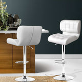 Artiss 2x Bar Stools Gas Lift Leather Padded White - Close-Up Angle