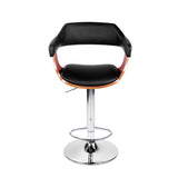 Artiss Bar Stools Gas Lift Leather w/Armrest Black - Side View