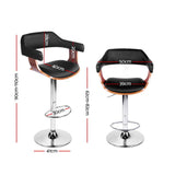 Artiss 2x Bar Stools Gas Lift Leather w/Armrest Black - Front View