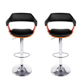Artiss 2x Bar Stools Gas Lift Leather w/Armrest Black - Side View