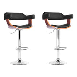 Artiss 2x Bar Stools Gas Lift Leather w/Armrest Black - Close-Up Angle