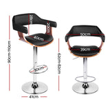 Artiss 4x Bar Stools Gas Lift Leather w/Armrest Black - Front View