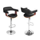 Artiss 4x Bar Stools Gas Lift Leather w/Armrest Black - Side View