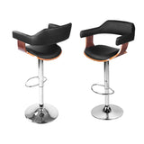Artiss 4x Bar Stools Gas Lift Leather w/Armrest Black - Close-Up Angle