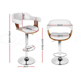 Artiss Bar Stools Gas Lift Leather w/Armrest White - Front View