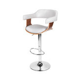 Artiss Bar Stools Gas Lift Leather w/Armrest White - Low Angle