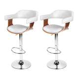 Artiss 2x Bar Stools Gas Lift Leather w/Armrest White - Side View