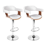 Artiss 2x Bar Stools Gas Lift Leather w/Armrest White - Close-Up Angle