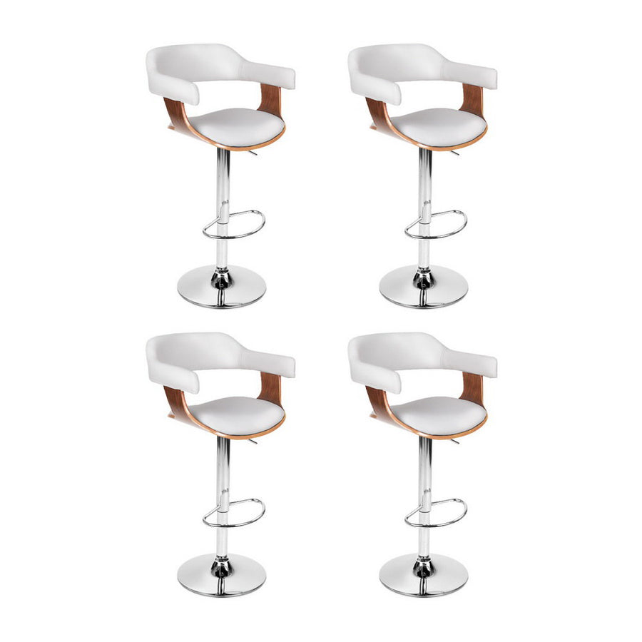 Artiss white PU leather gas lift swivel bar stools with armrest, set of 4