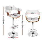 Artiss white PU leather gas lift swivel bar stools with armrest, set of 4, wooden seat structure