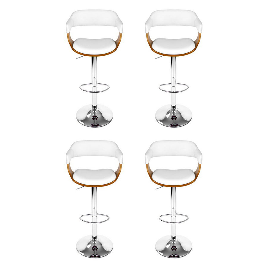 Artiss white PU leather gas lift swivel bar stools with armrest, set of 4, chrome gas lift lever