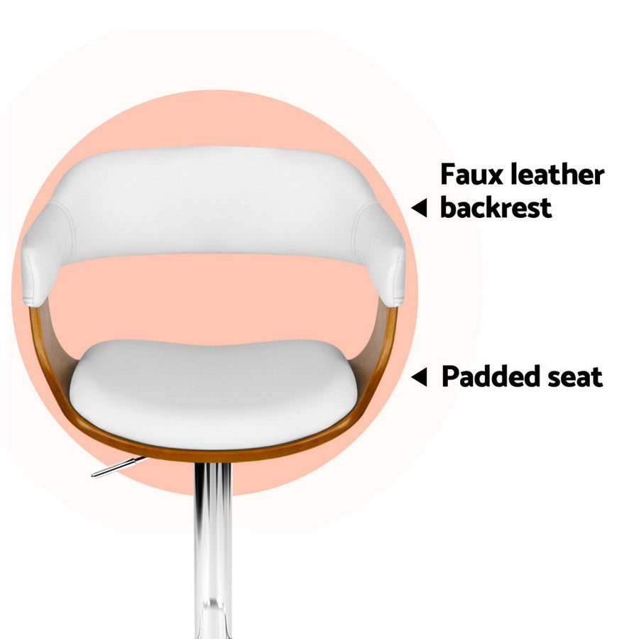 Artiss white PU leather gas lift swivel bar stools with armrest, set of 4, chrome steel base