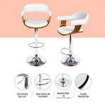 Artiss white PU leather gas lift swivel bar stools with armrest, set of 4, heavy-duty footrest