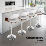 4x Artiss Bar Stools Gas Lift Leather with Armrest White - Rear View