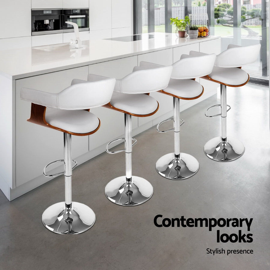 Artiss white PU leather gas lift swivel bar stools with armrest, set of 4, image 6