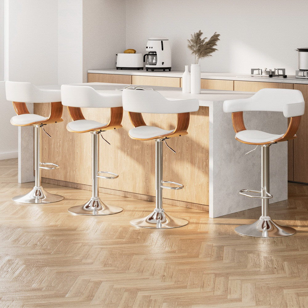 4x Artiss Bar Stools Gas Lift Leather with Armrest White