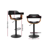 Artiss Bar Stools Gas Lift Leather w/Armrest All Black - Front View
