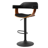 Artiss Bar Stools Gas Lift Leather w/Armrest All Black - Close-Up Angle