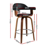 Artiss 2x Bar Stools Leather Seat Wooden Legs - Front View