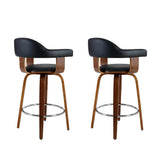 Artiss 2x Bar Stools Leather Seat Wooden Legs - Side View