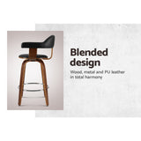 Artiss 2x Bar Stools Leather Seat Wooden Legs - Top-Down View