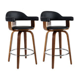 Artiss 2x Bar Stools Leather Seat Wooden Legs - Close-Up Angle