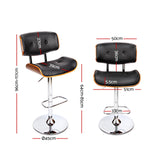 Artiss 2x Bar Stools Gas Lift Leather Black - Front View