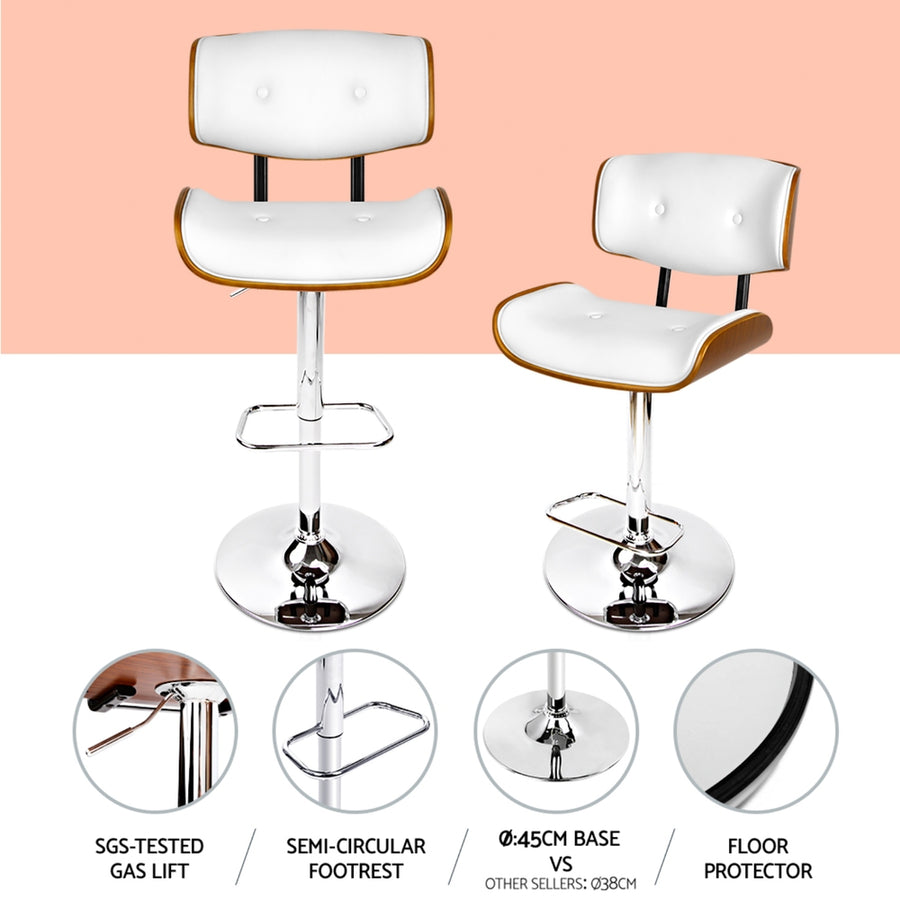 Artiss 4x Bar Stools Gas Lift Leather White, image 5