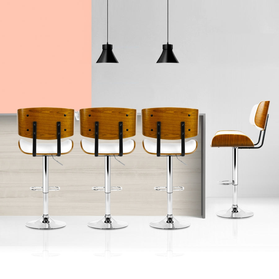 Artiss 4x Bar Stools Gas Lift Leather White, image 6