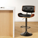 Artiss gas lift bar stool, black PU leather seat with black steel base