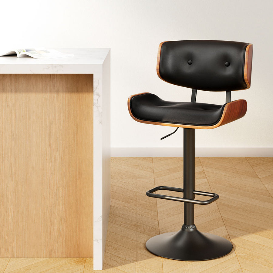 Artiss gas lift bar stool, black PU leather seat with black steel base
