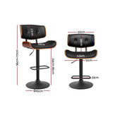 Artiss Bar Stools Gas Lift Leather All Black - Front View