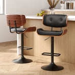 Artiss Cherry set of 2 swivel bar stools, black PU leather and wood seat