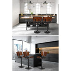 Artiss Cherry set of 2 swivel bar stools, black PU leather and wood seat, padded PU leather seat