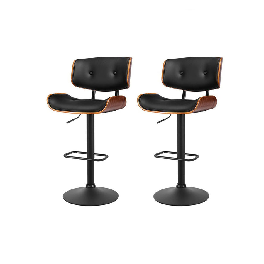 Artiss Cherry set of 2 swivel bar stools, black PU leather and wood seat, image 7