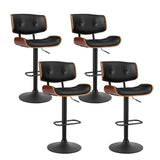 Artiss 4x Bar Stools Gas Lift Leather All Black - Close-Up Angle