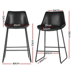 Artiss Fenella bar stools set of 2, black PU leather with steel frame, padded seat with stitching