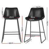 Artiss Bar Stools Kitchen Counter Barstools Leather Metal Chairs Black x2 - Front View