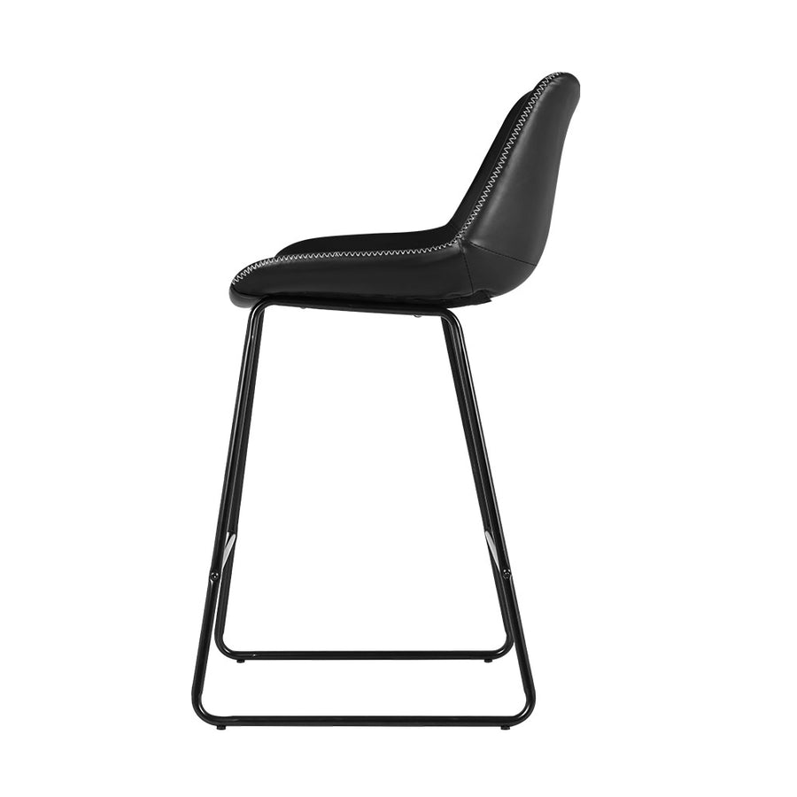 Artiss Fenella bar stools set of 2, black PU leather with steel frame, sturdy footrest