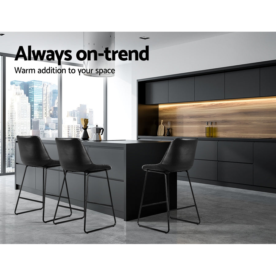 Artiss Fenella bar stools set of 2, black PU leather with steel frame, steel base