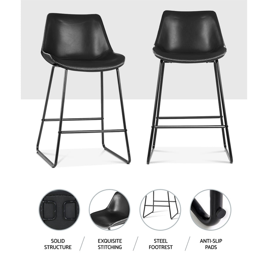 Artiss Fenella bar stools set of 2, black PU leather with steel frame, anti-slip floor protectors