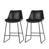 Artiss Bar Stools Kitchen Counter Barstools Leather Metal Chairs Black x2 - Close-Up Angle