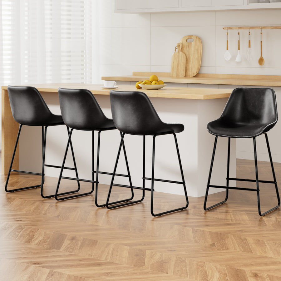 Artiss Fenella black PU leather bar stool with steel base, set of 4