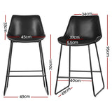 Artiss 4x Bar Stools Leather Padded Metal Legs Black - Front View