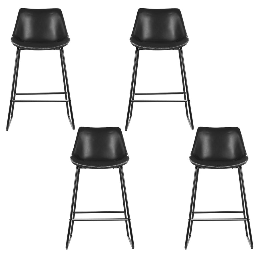 Artiss Fenella black PU leather bar stool with steel base, set of 4, exquisite stitching on the seat
