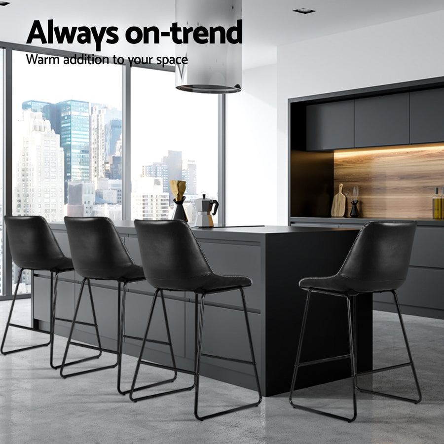 Artiss Fenella black PU leather bar stool with steel base, set of 4, sturdy footrest